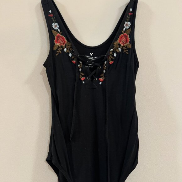 American Eagle Outfitters Tops - Black Floral Tie front bodysuit American Eagle